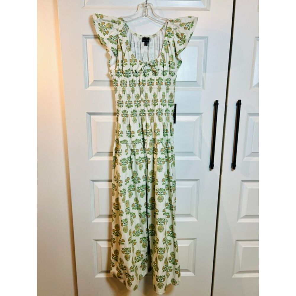 Tracy Evans NWT Floral Smocked Maxi Dress Cotton Flutter Sleeve Medium - Picture 2 of 10